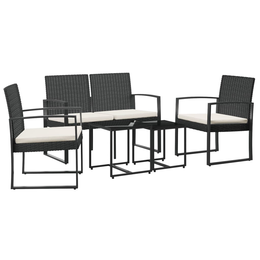 5 piece Patio Dining Set with Cushions Black PP Rattan