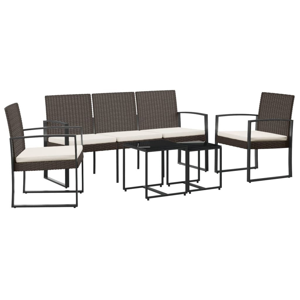 5 piece Patio Dining Set with Cushions Brown PP Rattan
