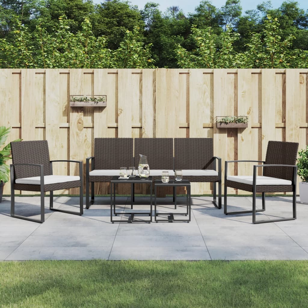 5 piece Patio Dining Set with Cushions Brown PP Rattan