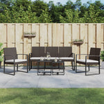 5 piece Patio Dining Set with Cushions Brown PP Rattan