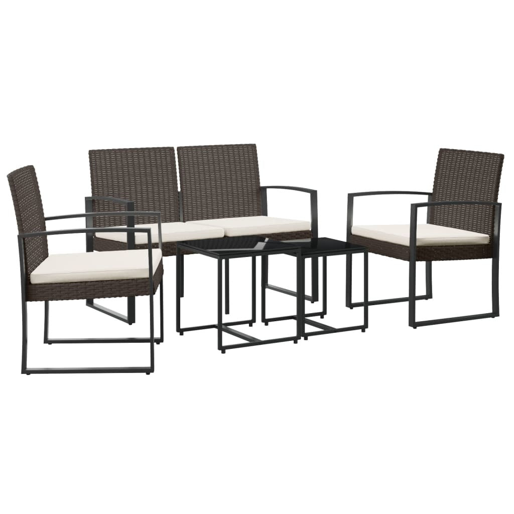 5 piece Patio Dining Set with Cushions Brown PP Rattan