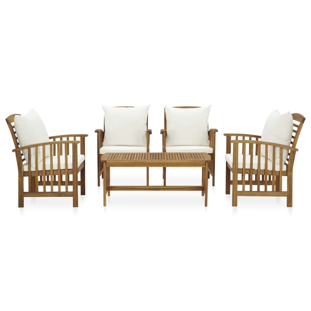 5 Piece Patio Lounge Set with Cushions Solid Acacia Wood - WoodPoly.com
