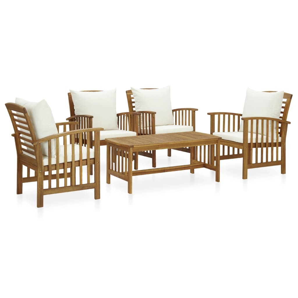 5 Piece Patio Lounge Set with Cushions Solid Acacia Wood - WoodPoly.com