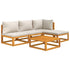 5 Piece Patio Lounge Set with Light Gray Cushions Solid Wood