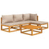 5 Piece Patio Lounge Set with Taupe Cushions Solid Wood