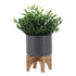 5" PLANTER W/ WOOD STAND, MATTE GRAY