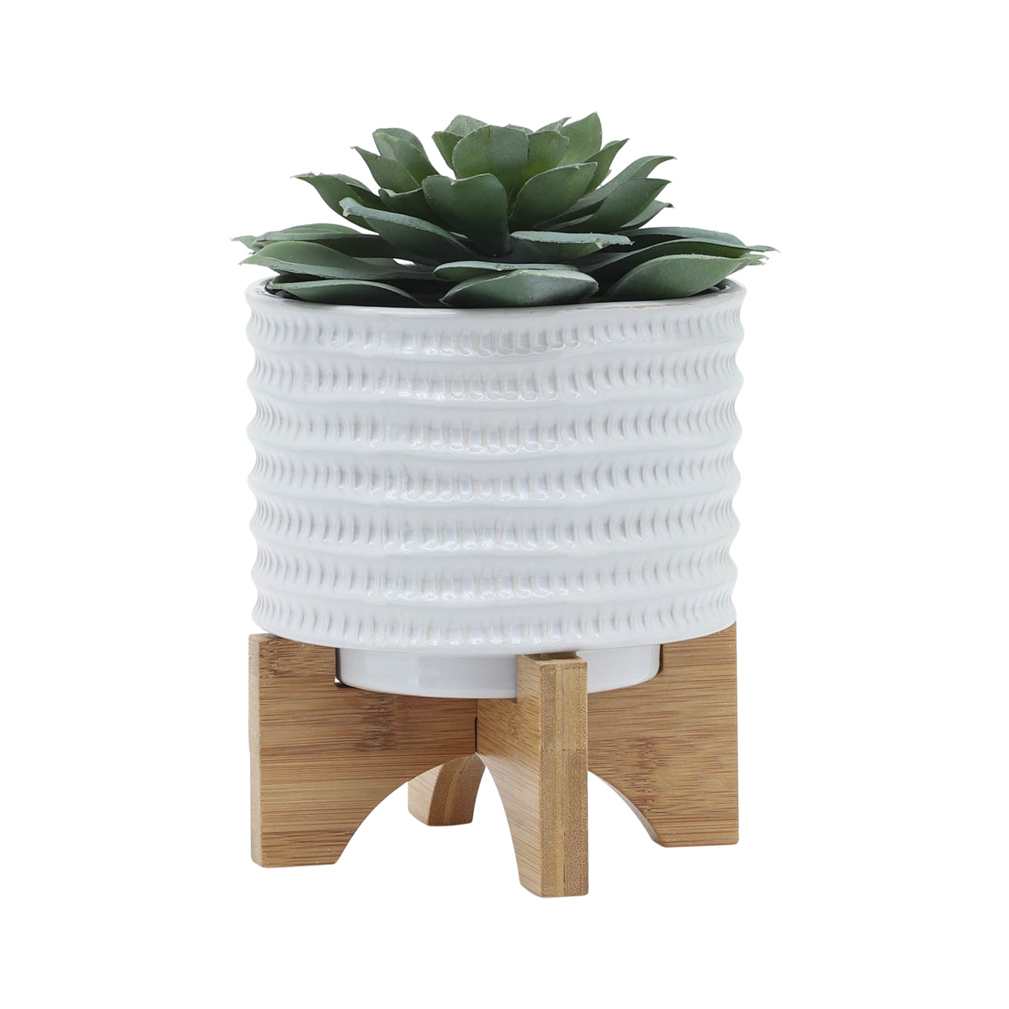 5" TEXTURED PLANTER W/ STAND, WHITE