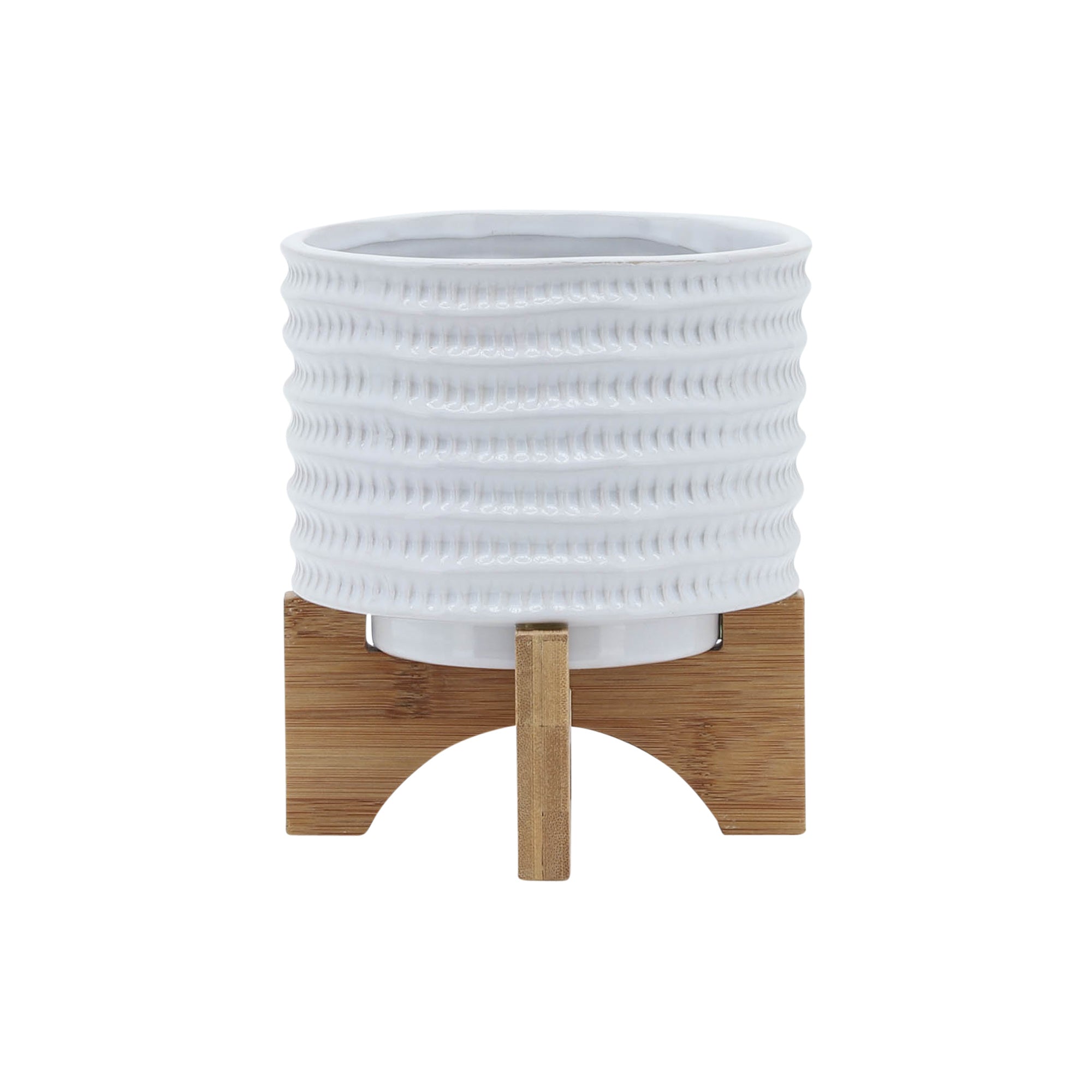 5" TEXTURED PLANTER W/ STAND, WHITE