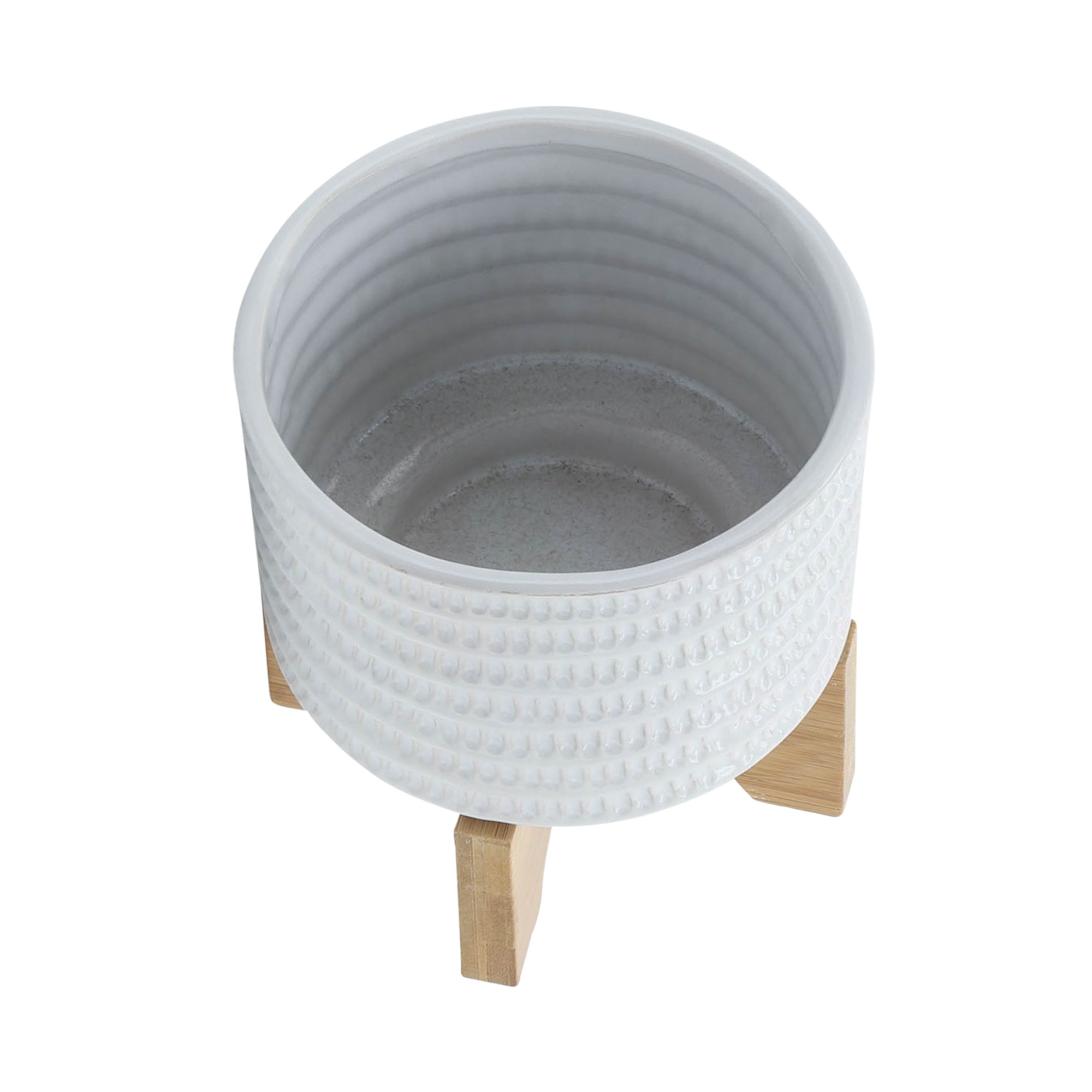 5" TEXTURED PLANTER W/ STAND, WHITE