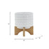 5" TRIBAL PLANTER W/ WOOD STAND, WHITE