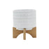 5" TRIBAL PLANTER W/ WOOD STAND, WHITE