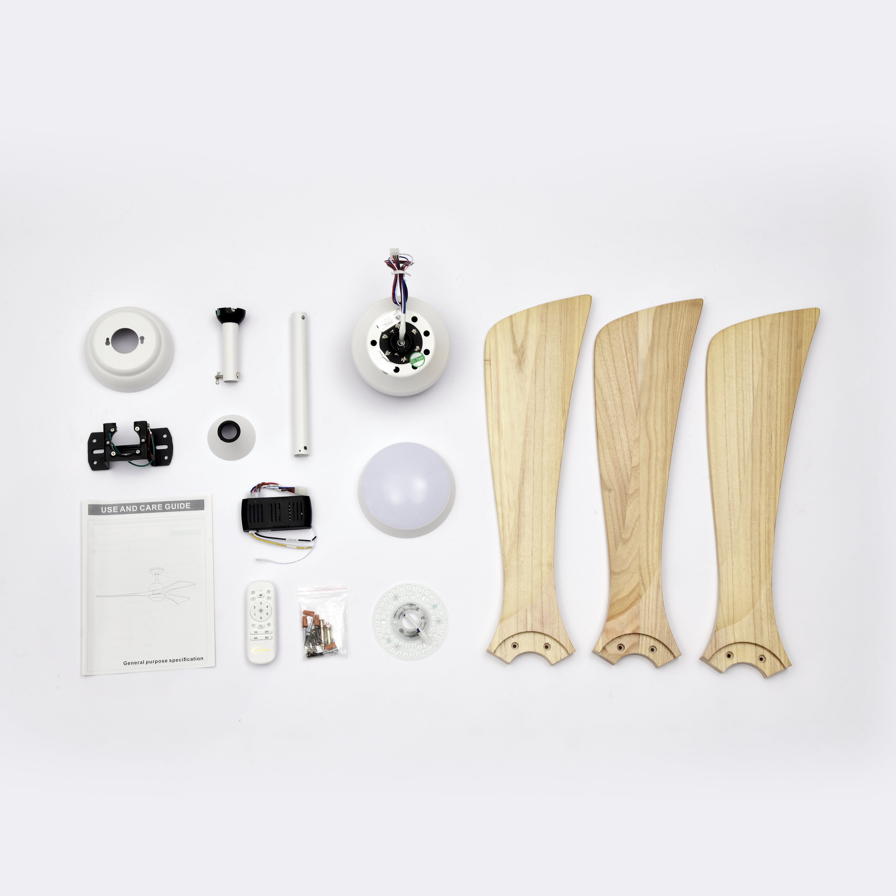 52" Ceiling Fan with Lights Remote Control,Quiet DC Motor 3 Blade Ceiling Fans 6 Speed Levels,Reversible Ceiling Fan, for Patio Living Room, Bedroom, Office,Indoor.(White +Natural)