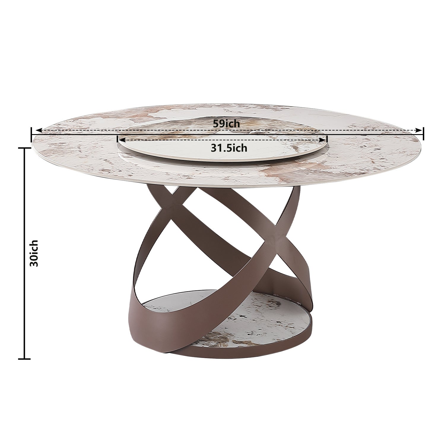 59.05"Modern Sintered stone dining table with 31.5" round turntable and metal exquisite pedestal