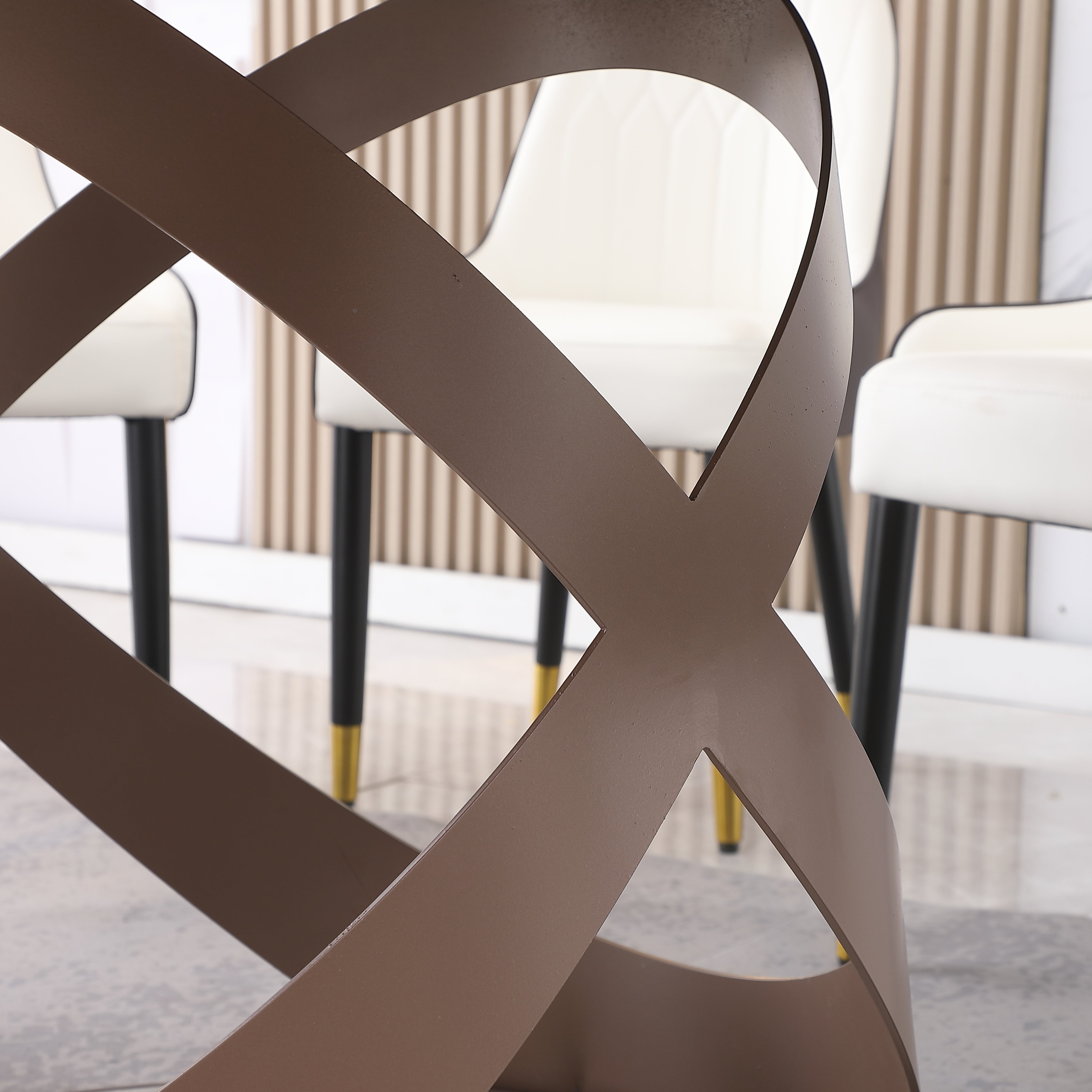 59.05"Modern Sintered stone dining table with 31.5" round turntable and metal exquisite pedestal