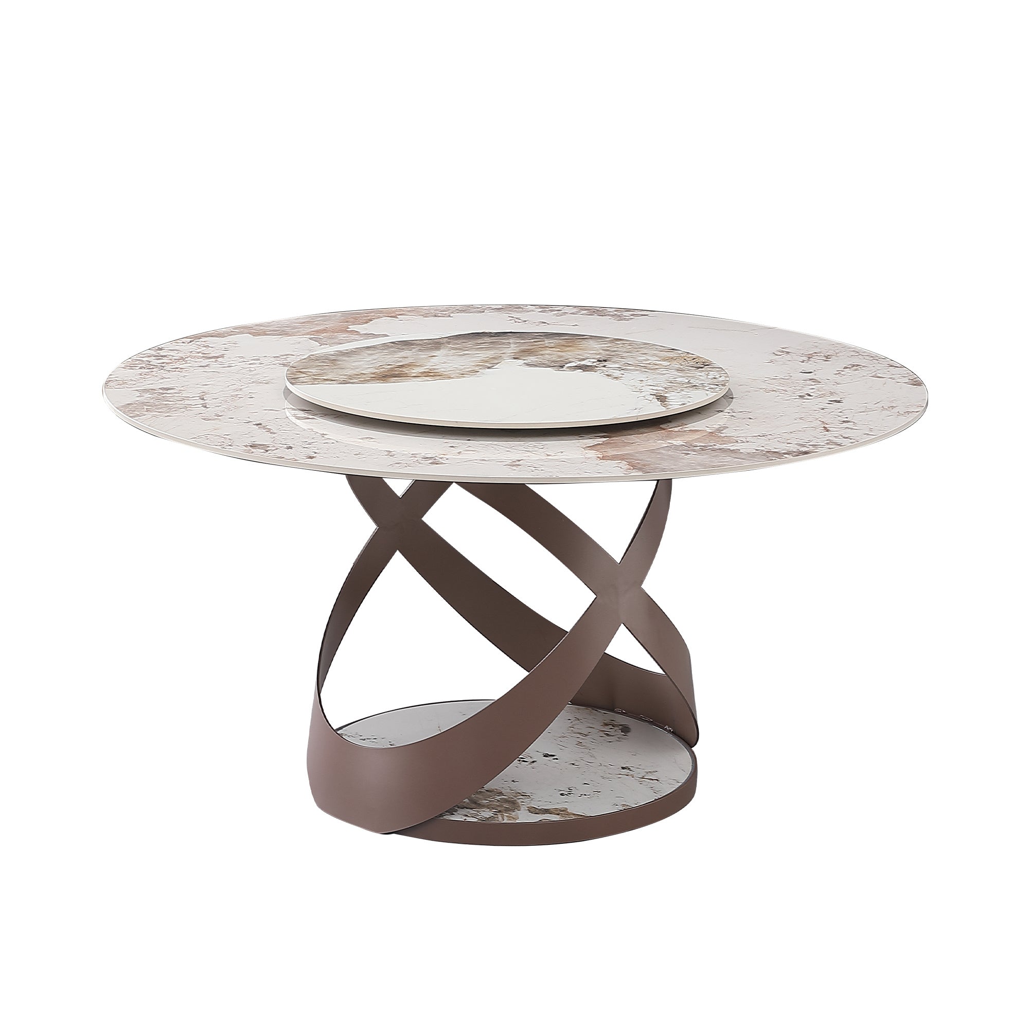 59.05"Modern Sintered stone dining table with 31.5" round turntable and metal exquisite pedestal