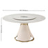 59.05"Modern Sintered stone dining table with 31.5" round turntable for 8 person with wood and metal exquisite pedestal