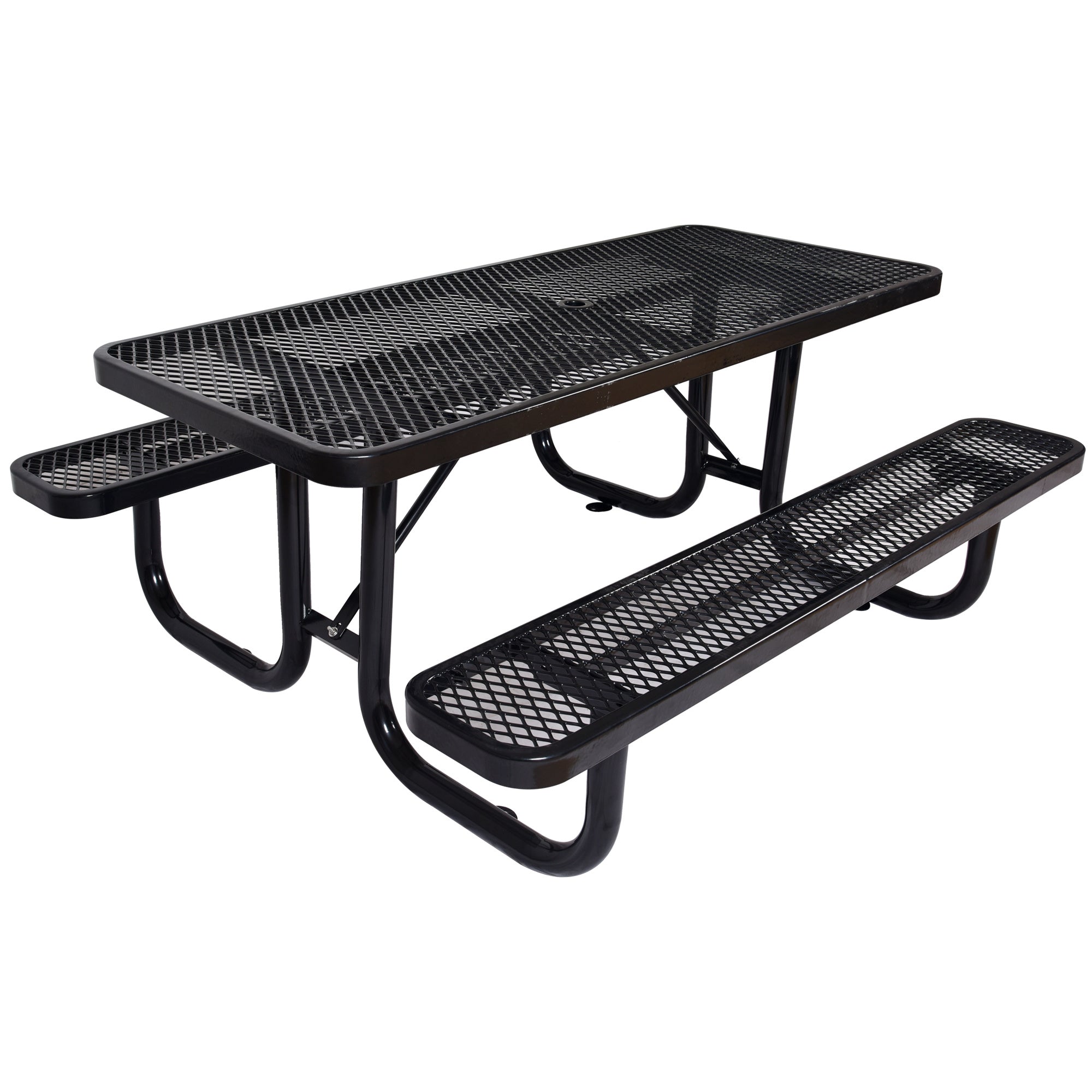 6 ft. Rectangular Outdoor Steel Picnic Table ,BLACK with umbrella pole