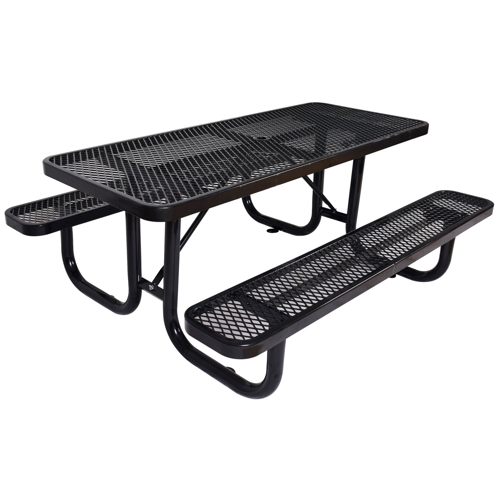 6 ft. Rectangular Outdoor Steel Picnic Table ,BLACK with umbrella pole