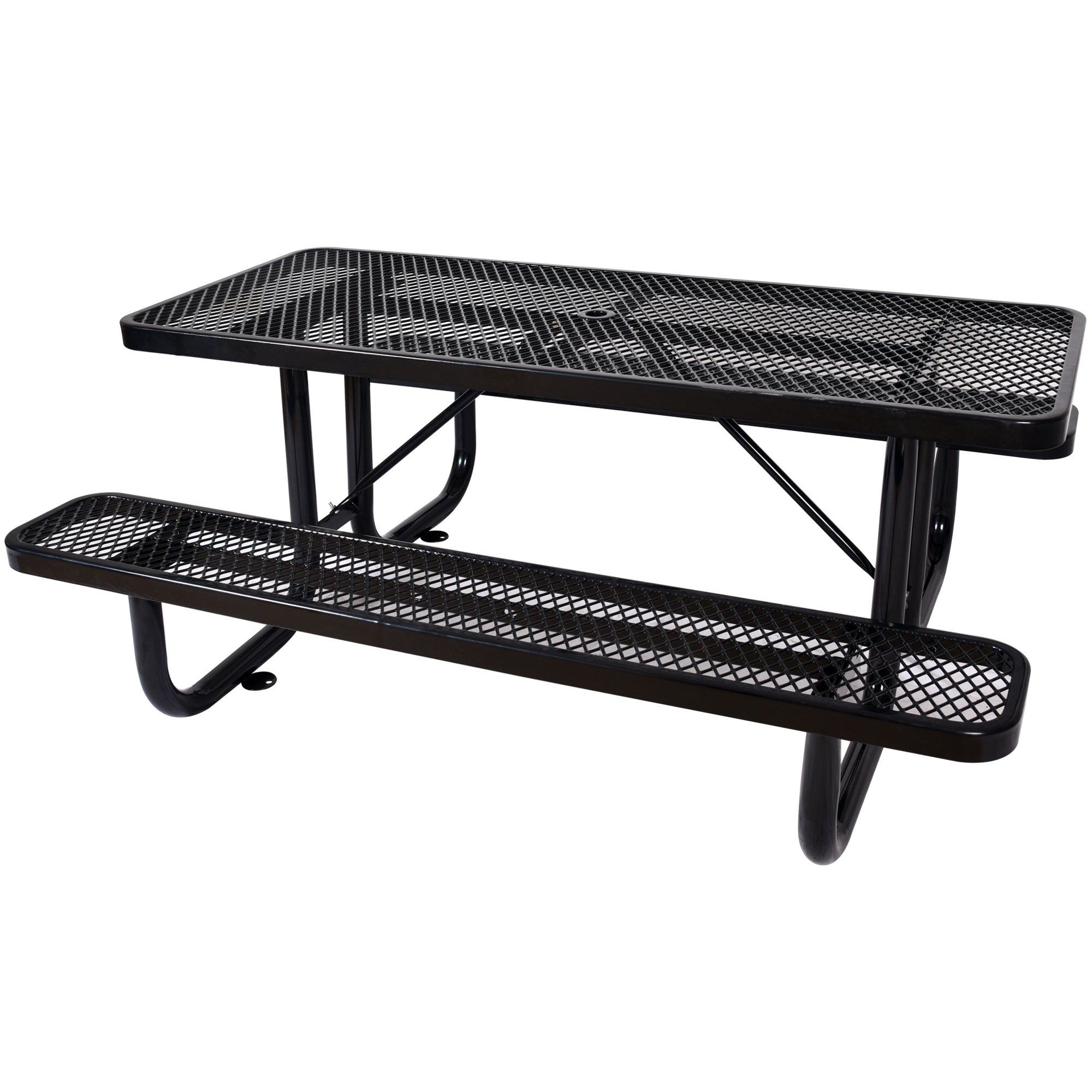 6 ft. Rectangular Outdoor Steel Picnic Table ,BLACK with umbrella pole