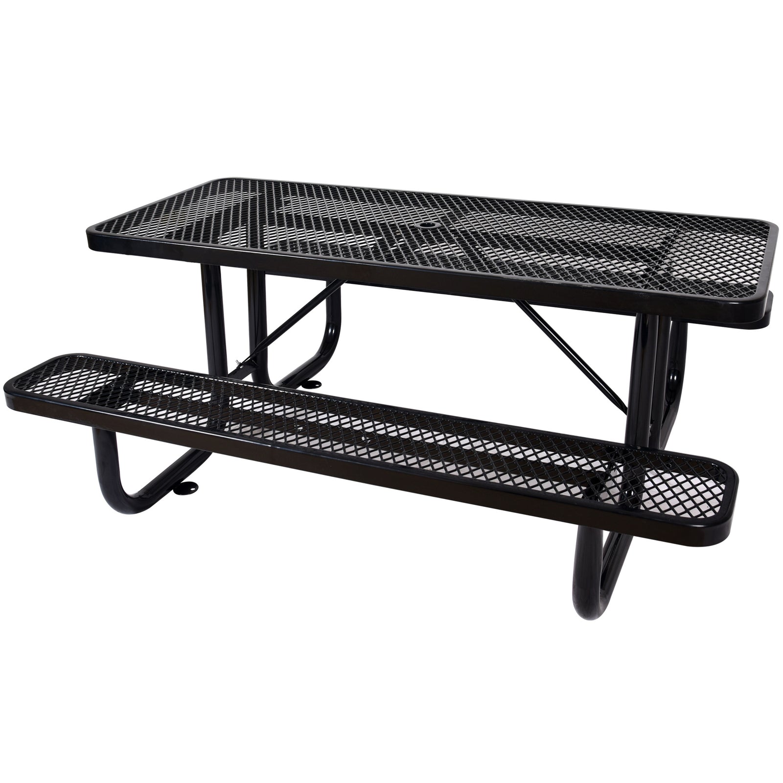 6 ft. Rectangular Outdoor Steel Picnic Table ,BLACK with umbrella pole