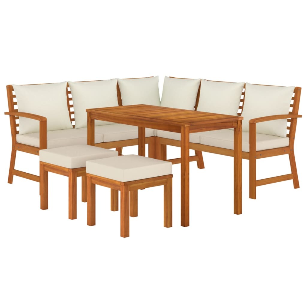 6 Piece Patio Dining Set with Cushions Solid Wood Acacia