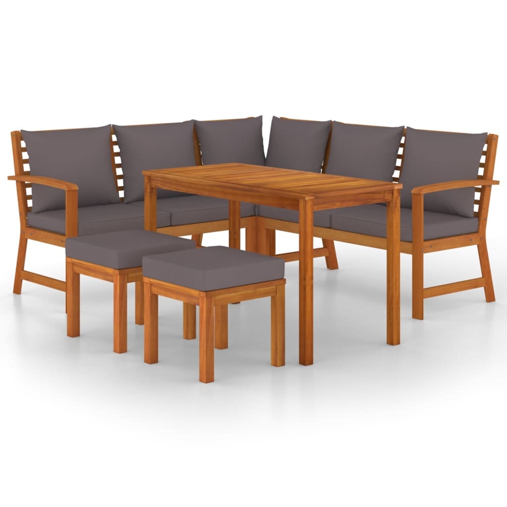 6 Piece Patio Dining Set with Cushions Solid Wood Acacia