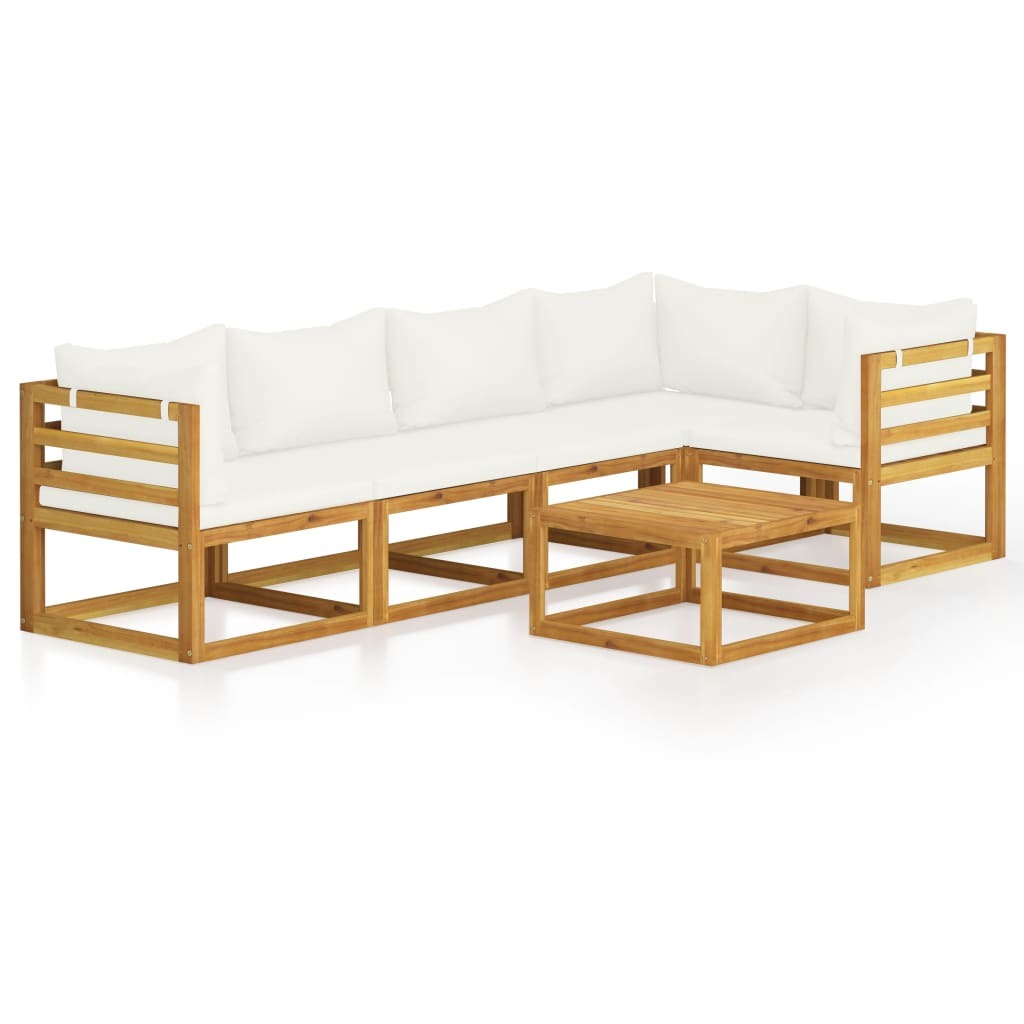 6 Piece Patio Lounge Set with Cushion Cream Solid Acacia Wood - WoodPoly.com