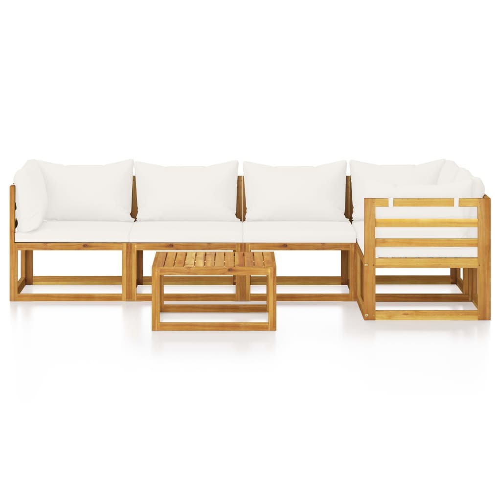 6 Piece Patio Lounge Set with Cushion Cream Solid Acacia Wood - WoodPoly.com