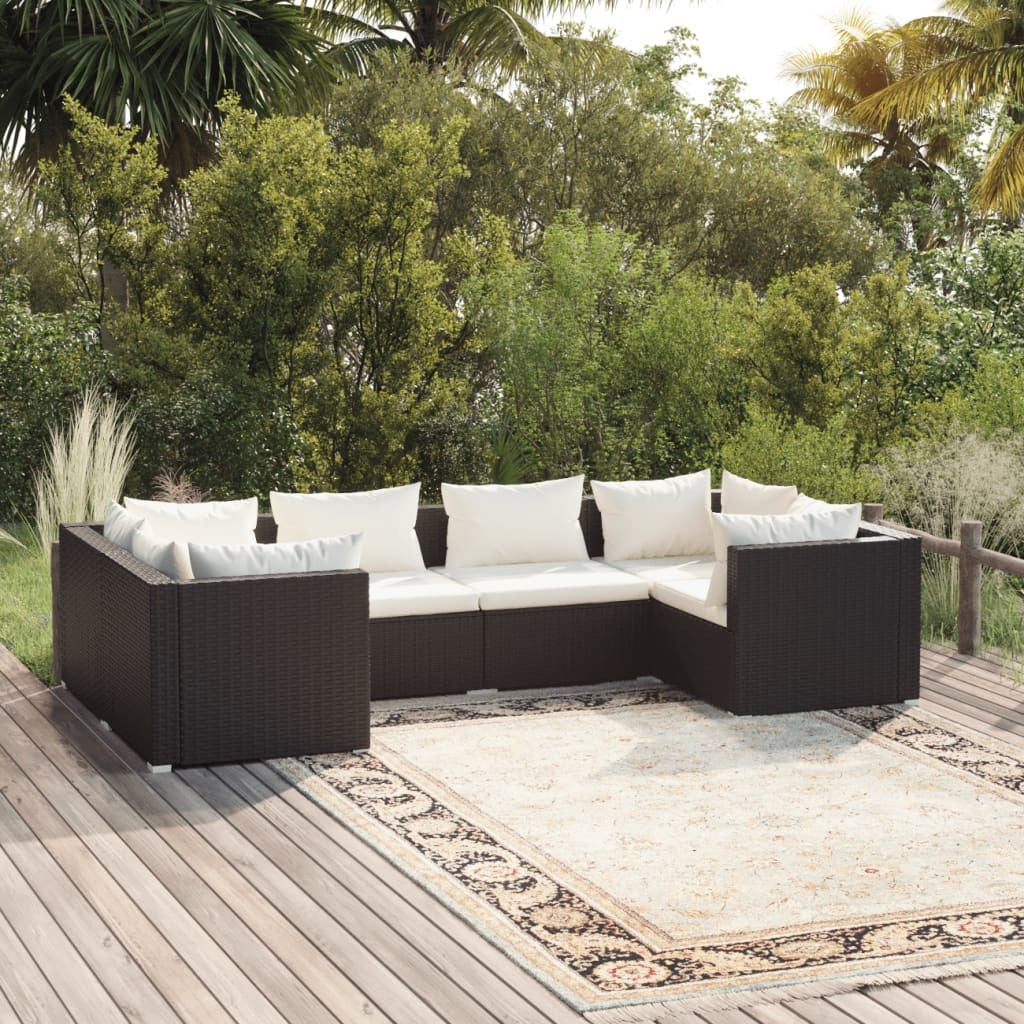6 Piece Patio Lounge Set with Cushions Poly Rattan Black