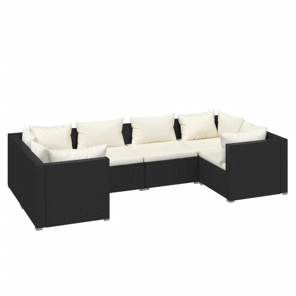 6 Piece Patio Lounge Set with Cushions Poly Rattan Black