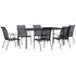 7 Piece Patio Dining Set Black Steel and Textilene