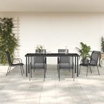 7 Piece Patio Dining Set Black Steel and Textilene