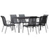 7 Piece Patio Dining Set Black Steel and Textilene