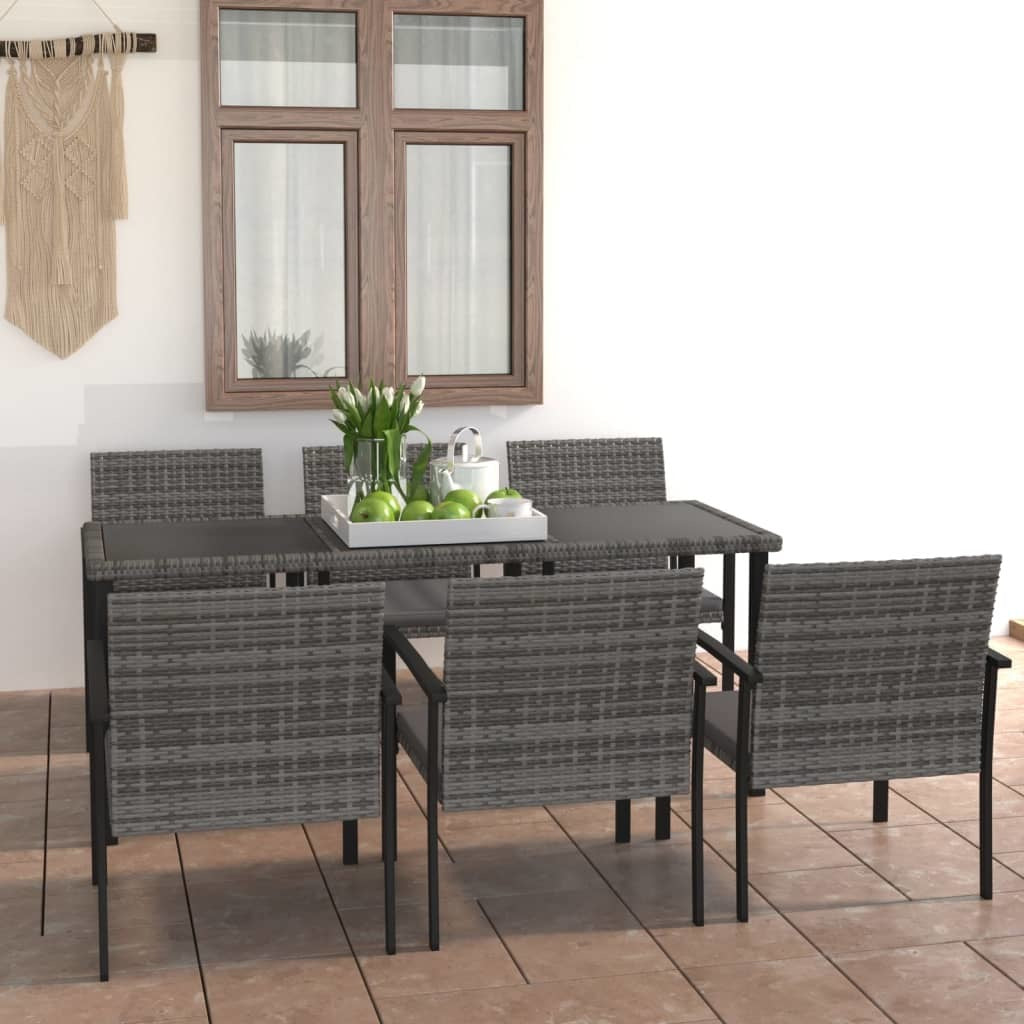 7 Piece Patio Dining Set Poly Rattan Gray - WoodPoly.com