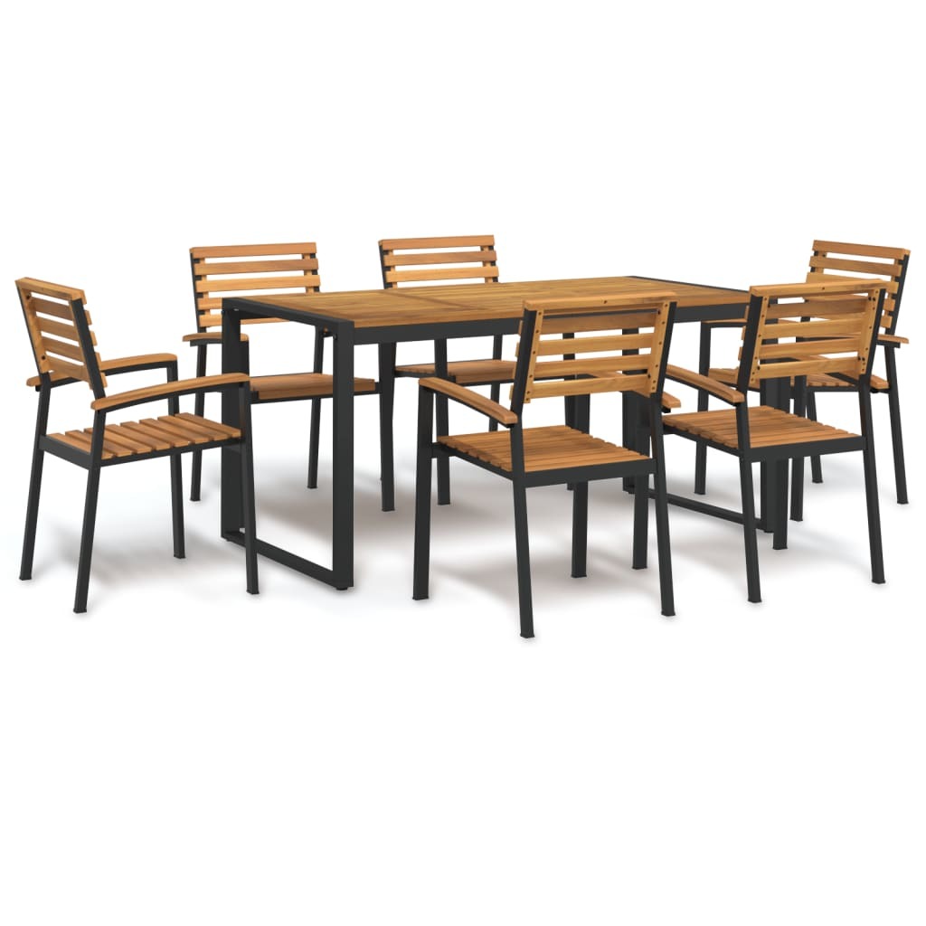 7 Piece Patio Dining Set Solid Wood Acacia and Metal