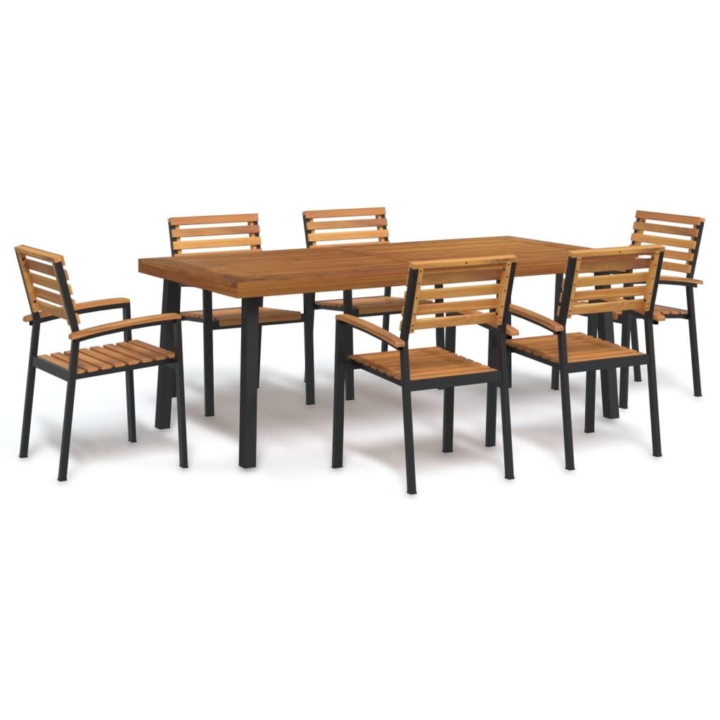 7 Piece Patio Dining Set Solid Wood Acacia and Metal