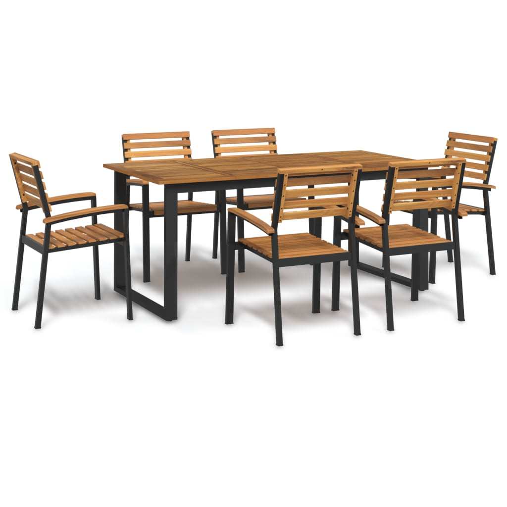 7 Piece Patio Dining Set Solid Wood Acacia and Metal