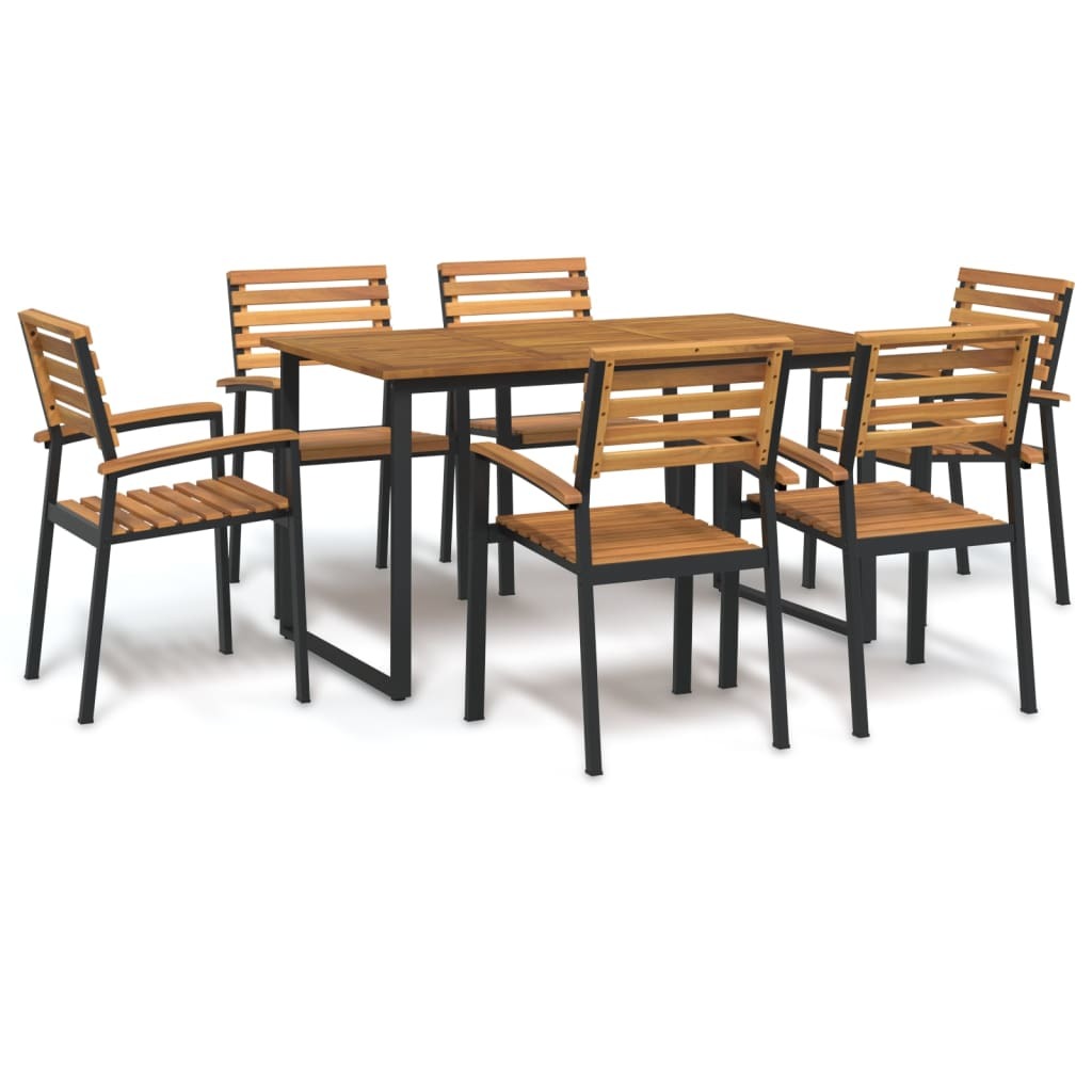 7 Piece Patio Dining Set Solid Wood Acacia and Metal