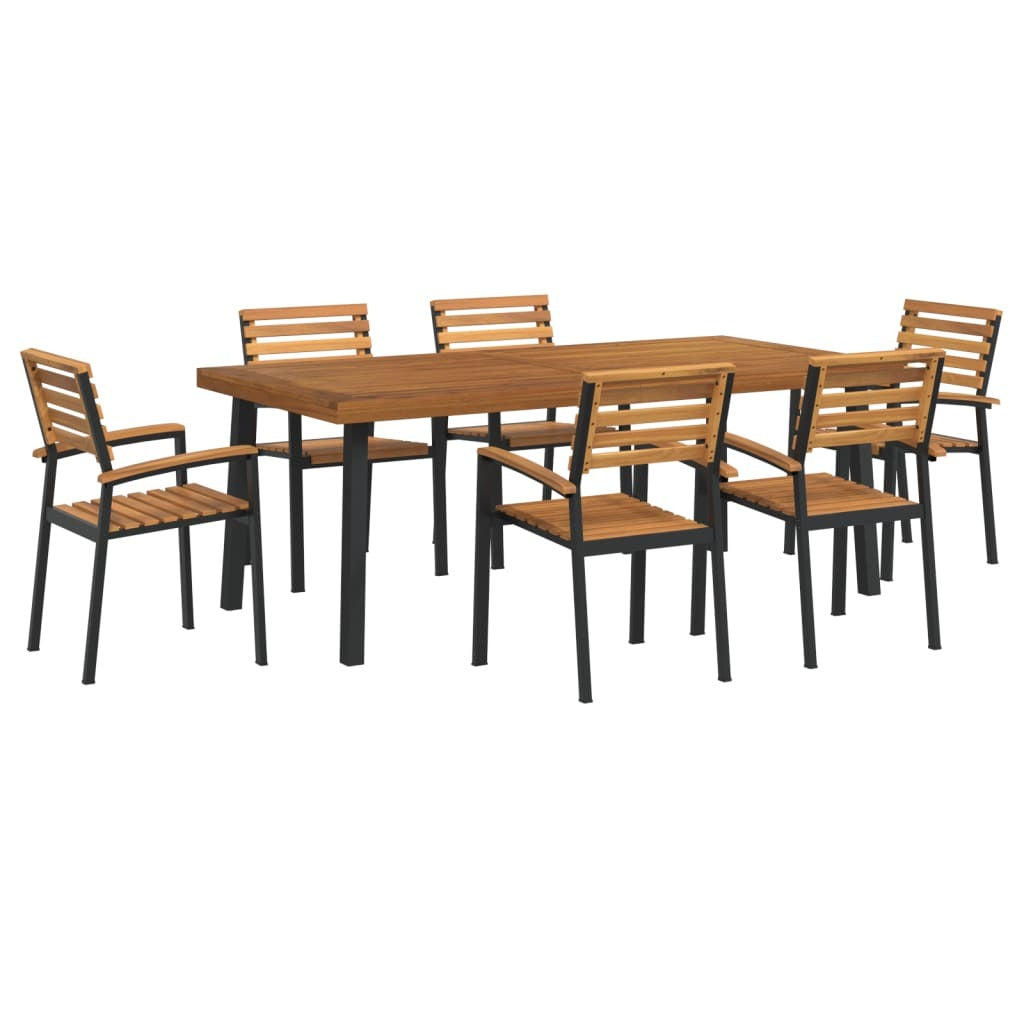 7 Piece Patio Dining Set Solid Wood Acacia and Metal