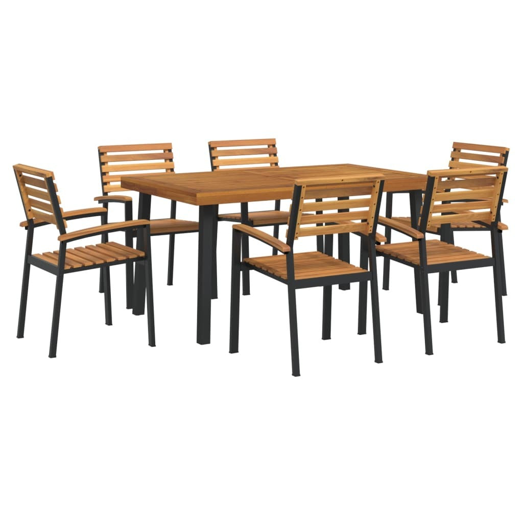 7 Piece Patio Dining Set Solid Wood Acacia and Metal