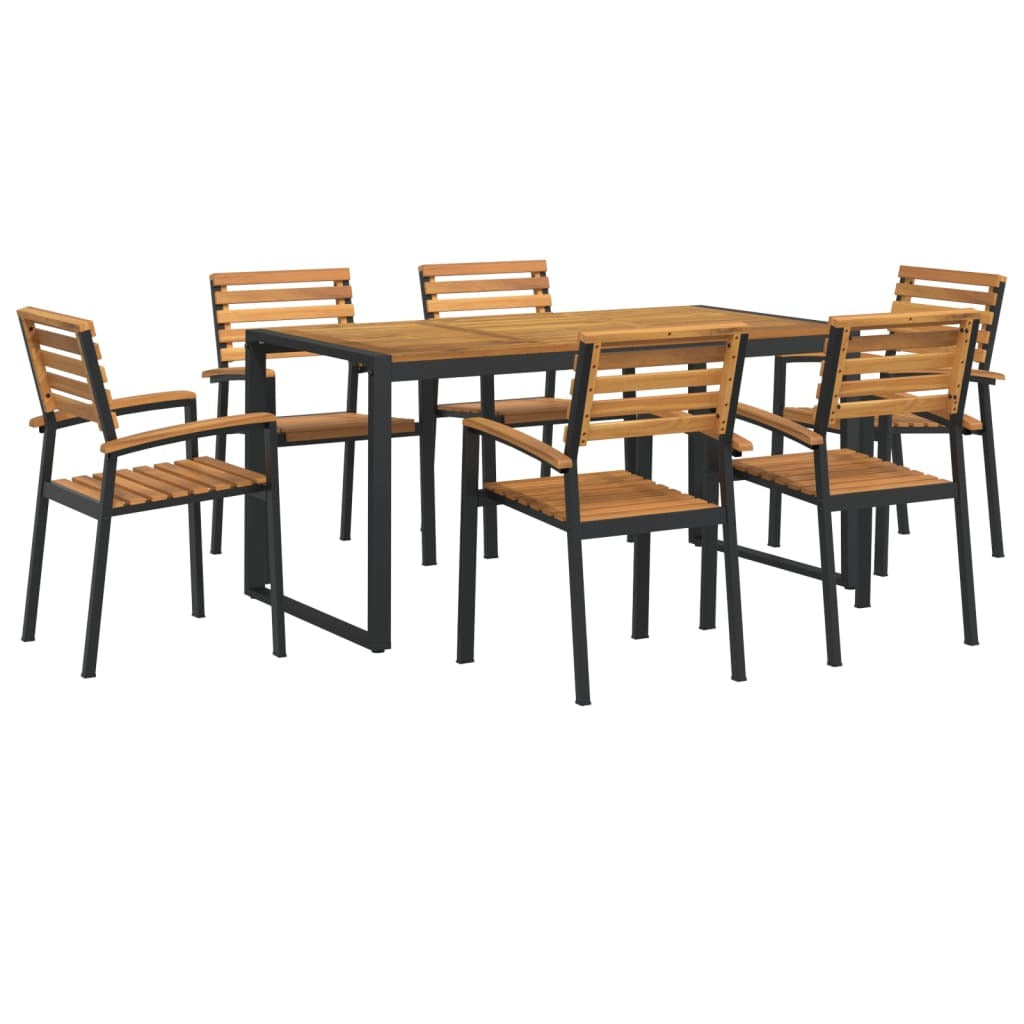 7 Piece Patio Dining Set Solid Wood Acacia and Metal