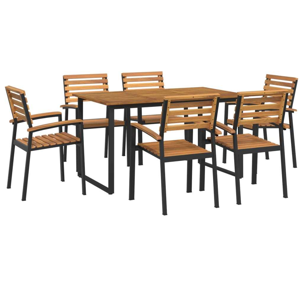 7 Piece Patio Dining Set Solid Wood Acacia and Metal