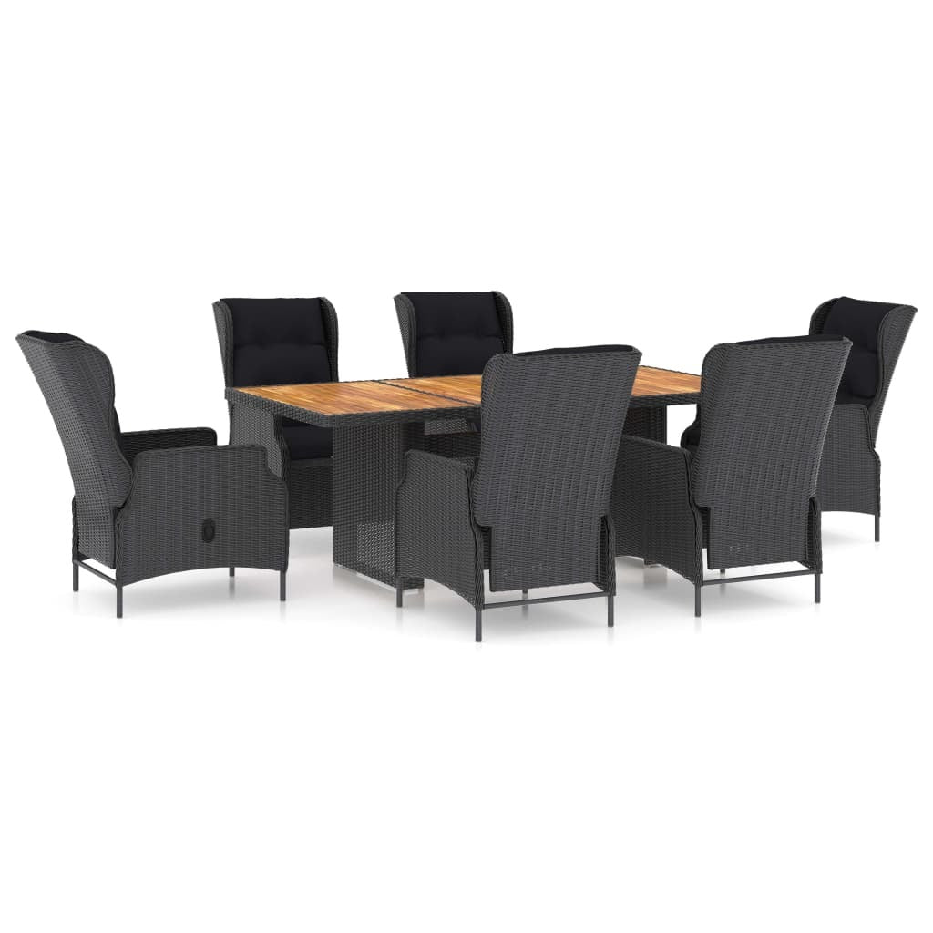 7 Piece Patio Dining Set with Cushions Poly Rattan Dark Gray - WoodPoly.com