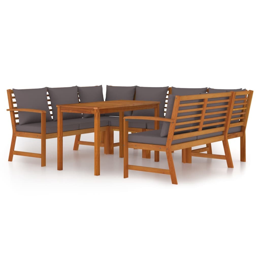 7 Piece Patio Dining Set with Cushions Solid Wood Acacia