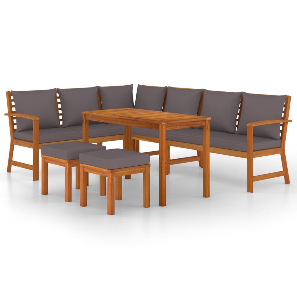 7 Piece Patio Dining Set with Cushions Solid Wood Acacia