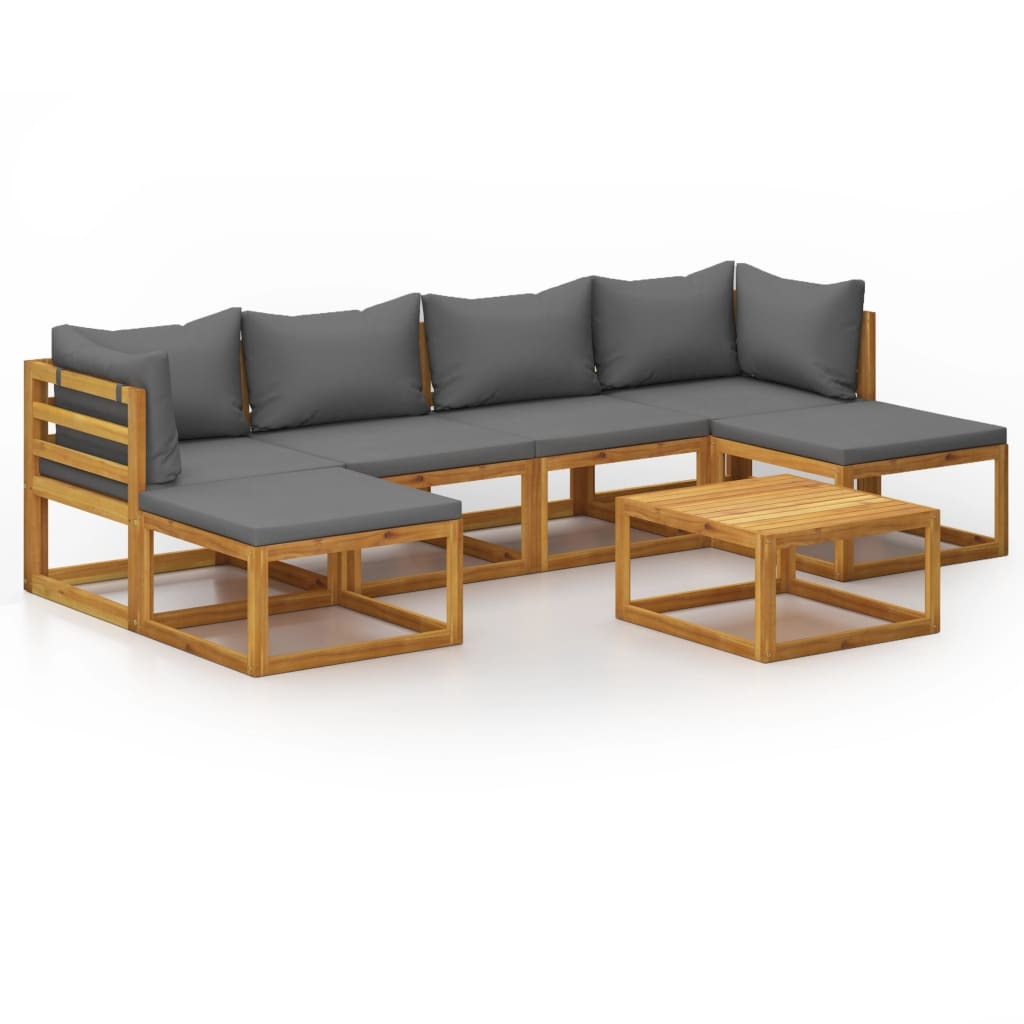 7 Piece Patio Lounge Set with Cushion Solid Acacia Wood - WoodPoly.com