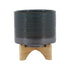 8" DOTTED PLANTER W/ WOOD STAND, GREEN