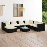 8 Piece Patio Lounge Set with Cushions Poly Rattan Black