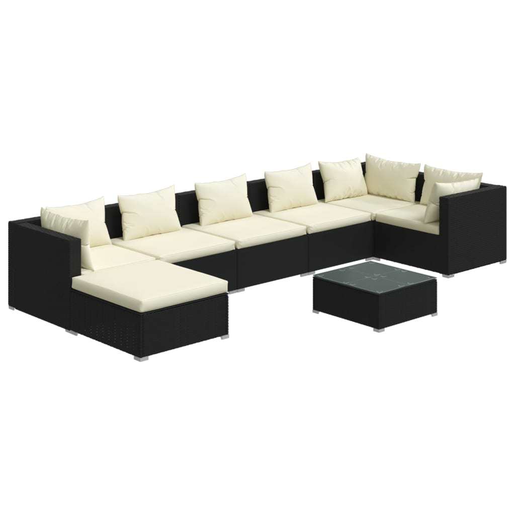 8 Piece Patio Lounge Set with Cushions Poly Rattan Black