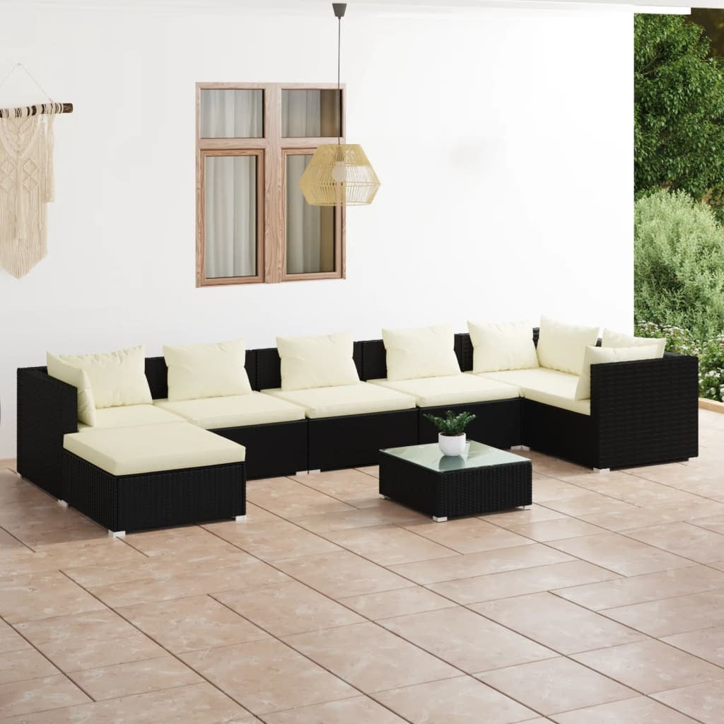 8 Piece Patio Lounge Set with Cushions Poly Rattan Black